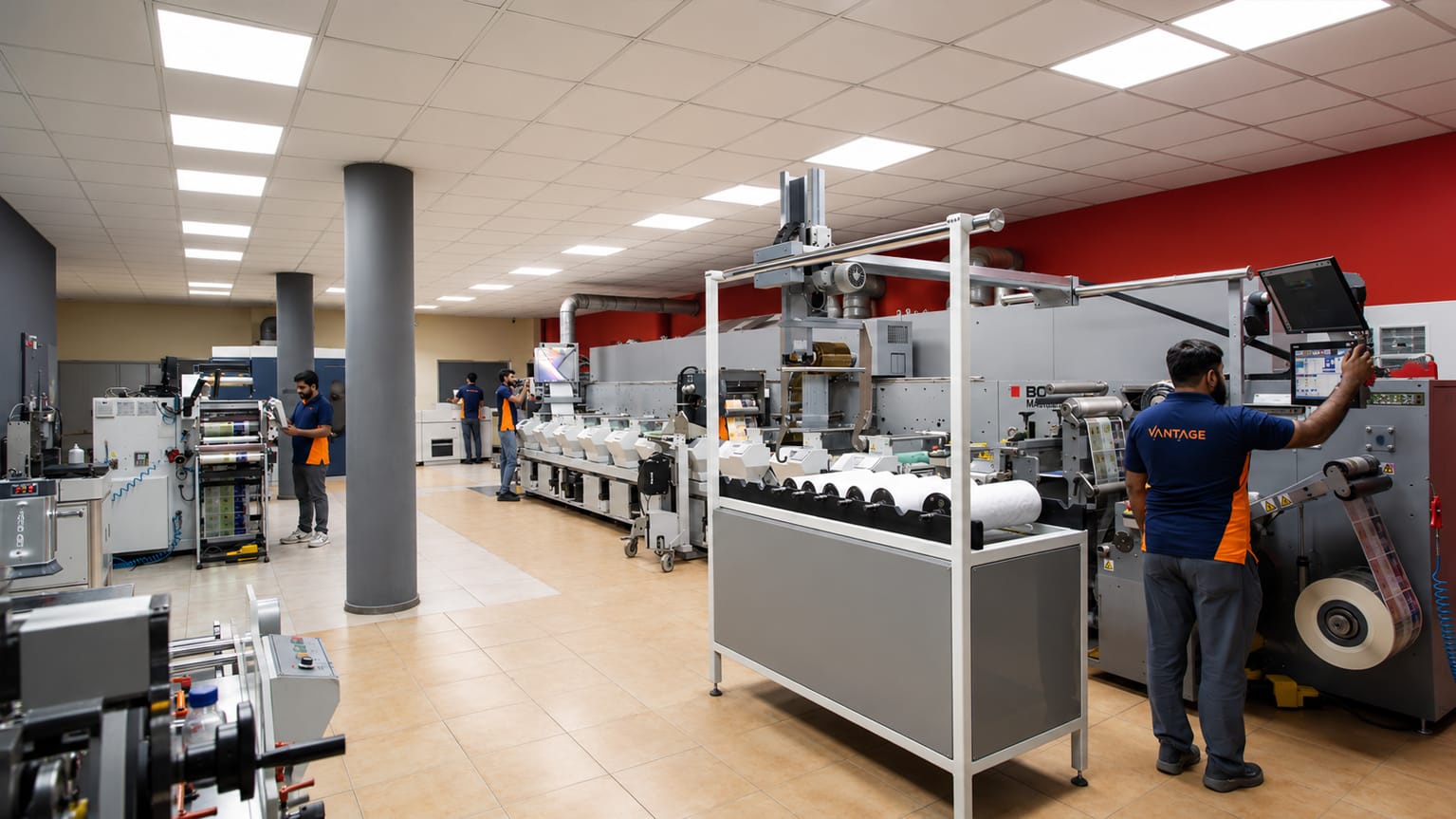 Flexo press printing a reel of flexible packaging